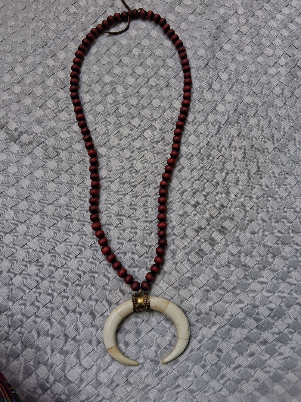 Boho Brown Beaded Necklace with White Crescent Pendant
